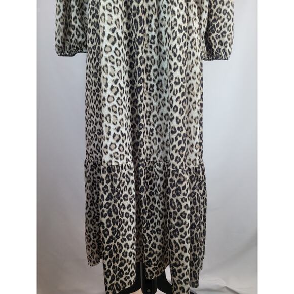 Zara Womens Animal Print Puff 3/4 Sleeve Smock Style Midi Dress Size M - Picture 3 of 7